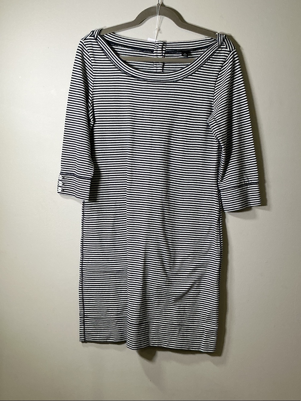 Banana Republic Black & White Striped Midi Dress with 3/4 Sleeves size Med.